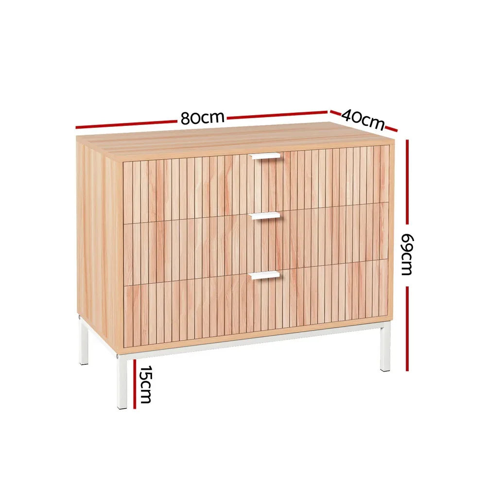 Artiss 3 Chest of Drawers - LURA Pine - Mekamart Australia