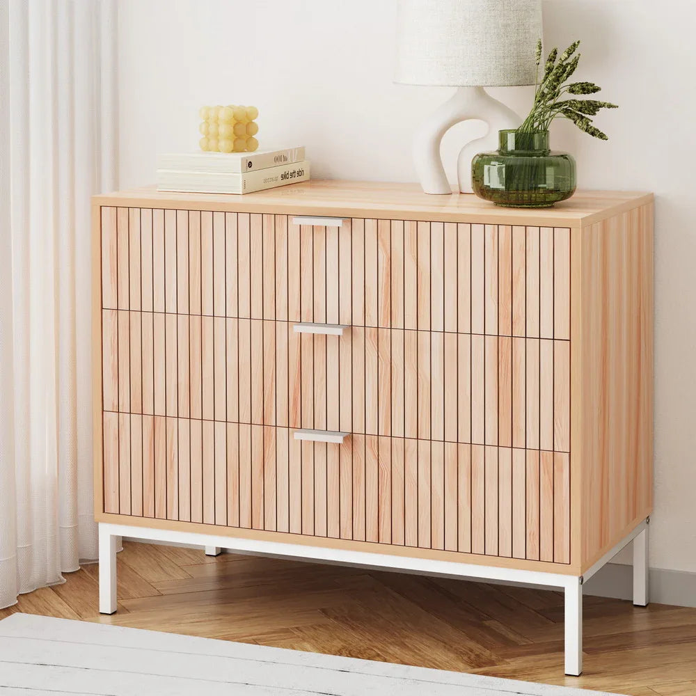 Artiss 3 Chest of Drawers - LURA Pine - Mekamart Australia