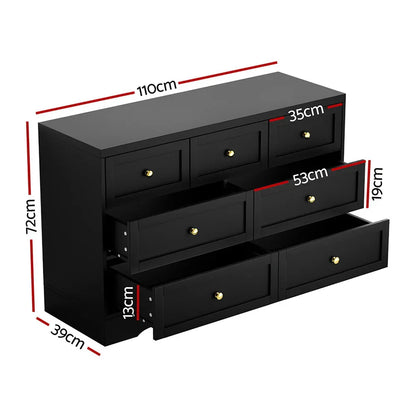 Artiss 7 Chest of Drawers Dresser Table Black - Mekamart Australia