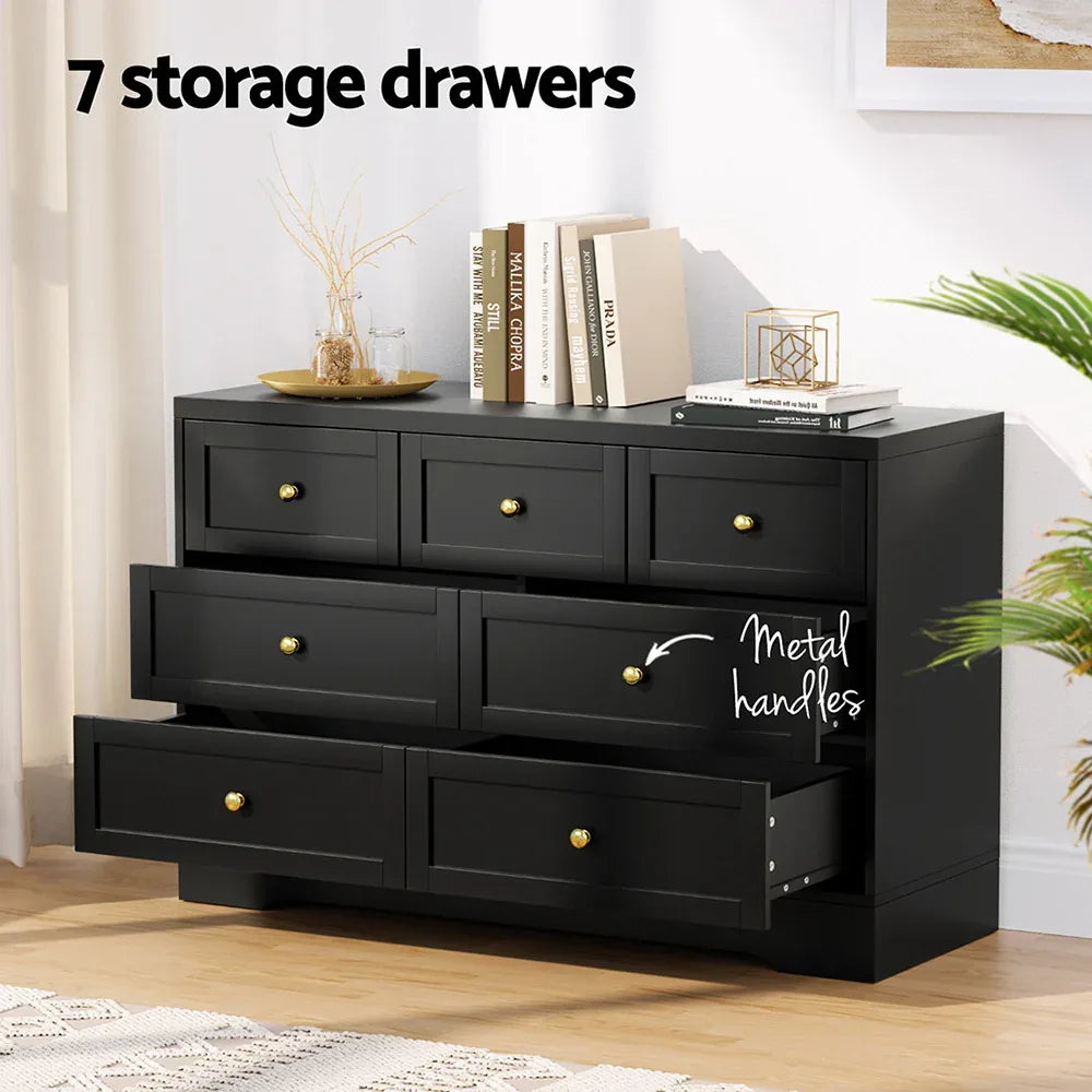 Artiss 7 Chest of Drawers Dresser Table Black - Mekamart Australia
