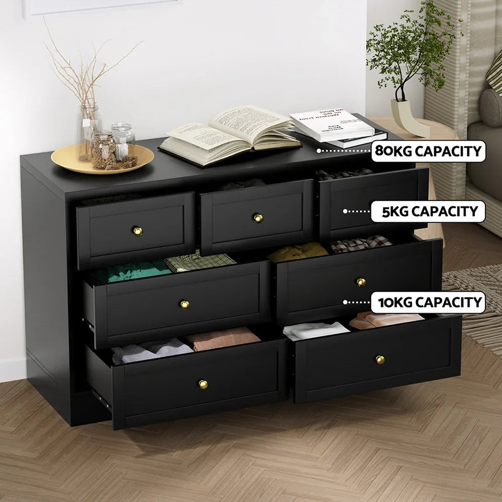 Artiss 7 Chest of Drawers Dresser Table Black - Mekamart Australia