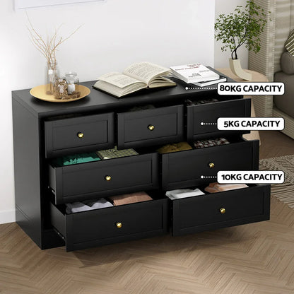 Artiss 7 Chest of Drawers Dresser Table Black - Mekamart Australia