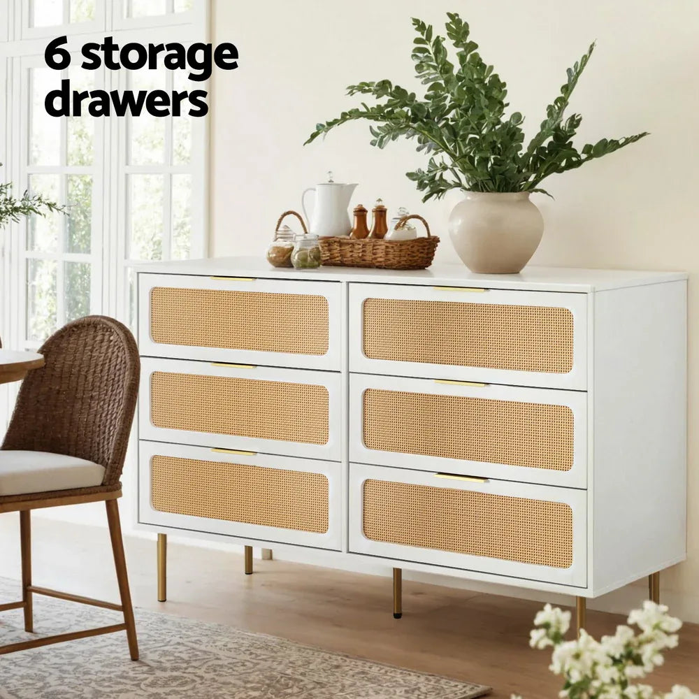 Artiss Chest of 6 Drawers Lowboy Cabinet White - Mekamart Australia