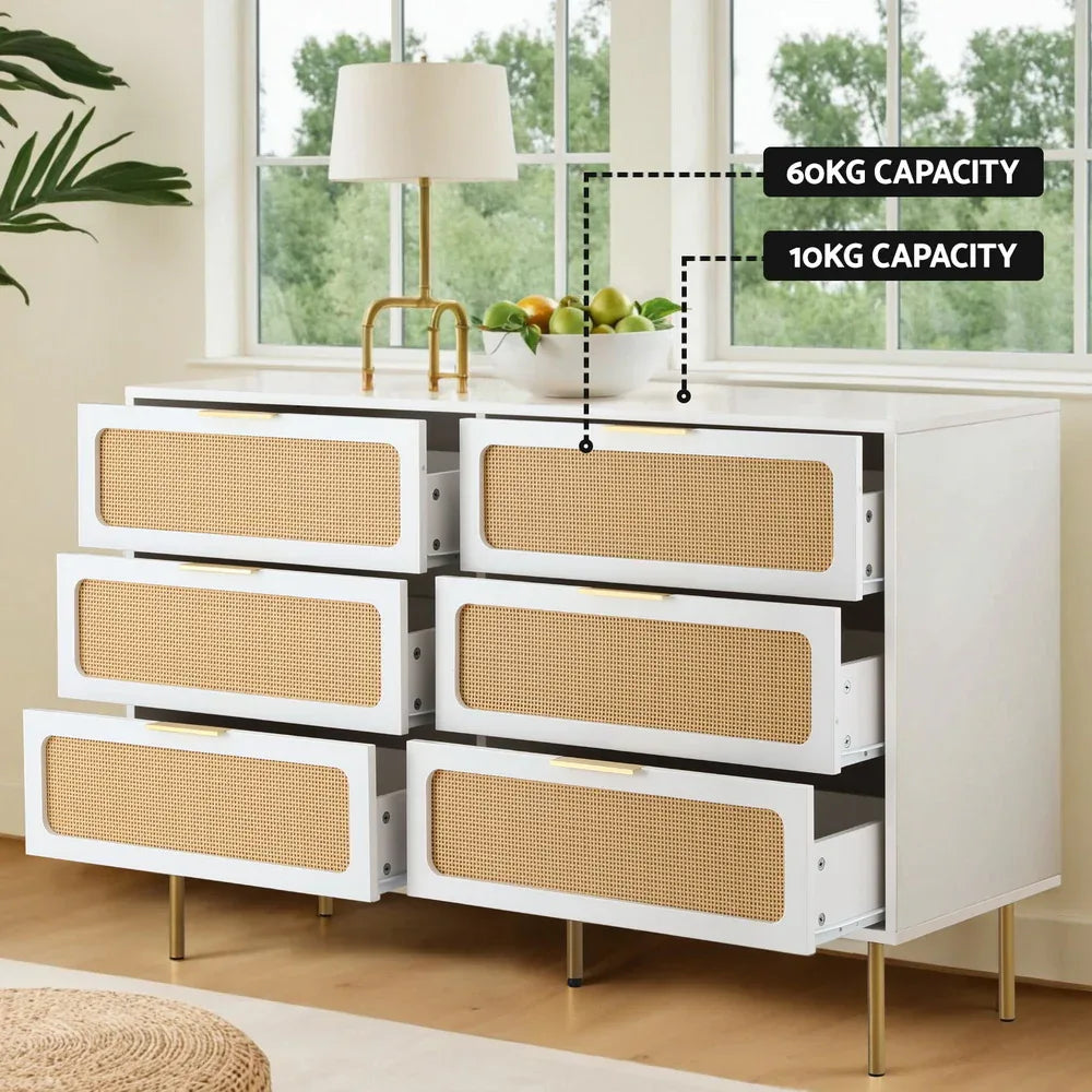 Artiss Chest of 6 Drawers Lowboy Cabinet White - Mekamart Australia