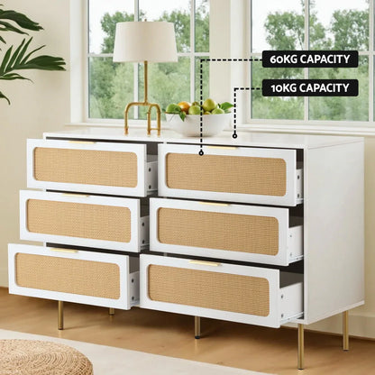 Artiss Chest of 6 Drawers Lowboy Cabinet White - Mekamart Australia