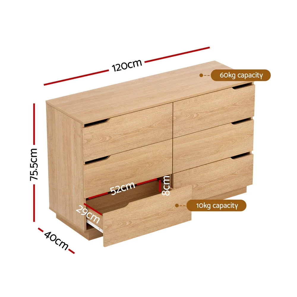 Artiss 6 Chest of Drawers Dresser Table Pine