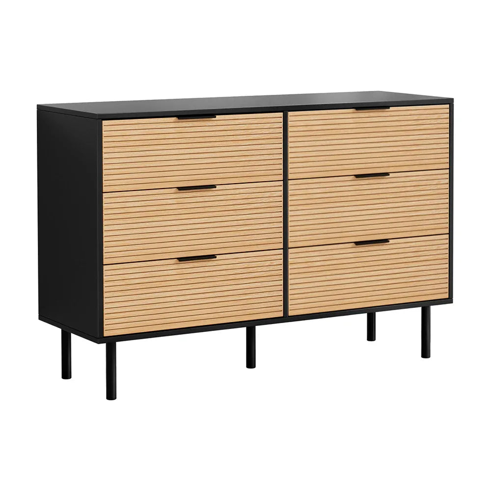 Artiss 6 Chest of Drawers Dresser Table Black&Pine - Mekamart Australia
