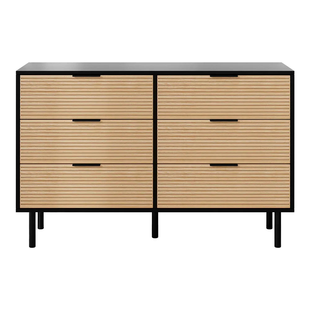 Artiss 6 Chest of Drawers Dresser Table Black&Pine - Mekamart Australia