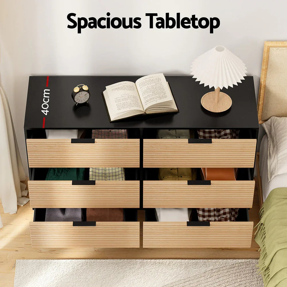 Artiss 6 Chest of Drawers Dresser Table Black&Pine - Mekamart Australia