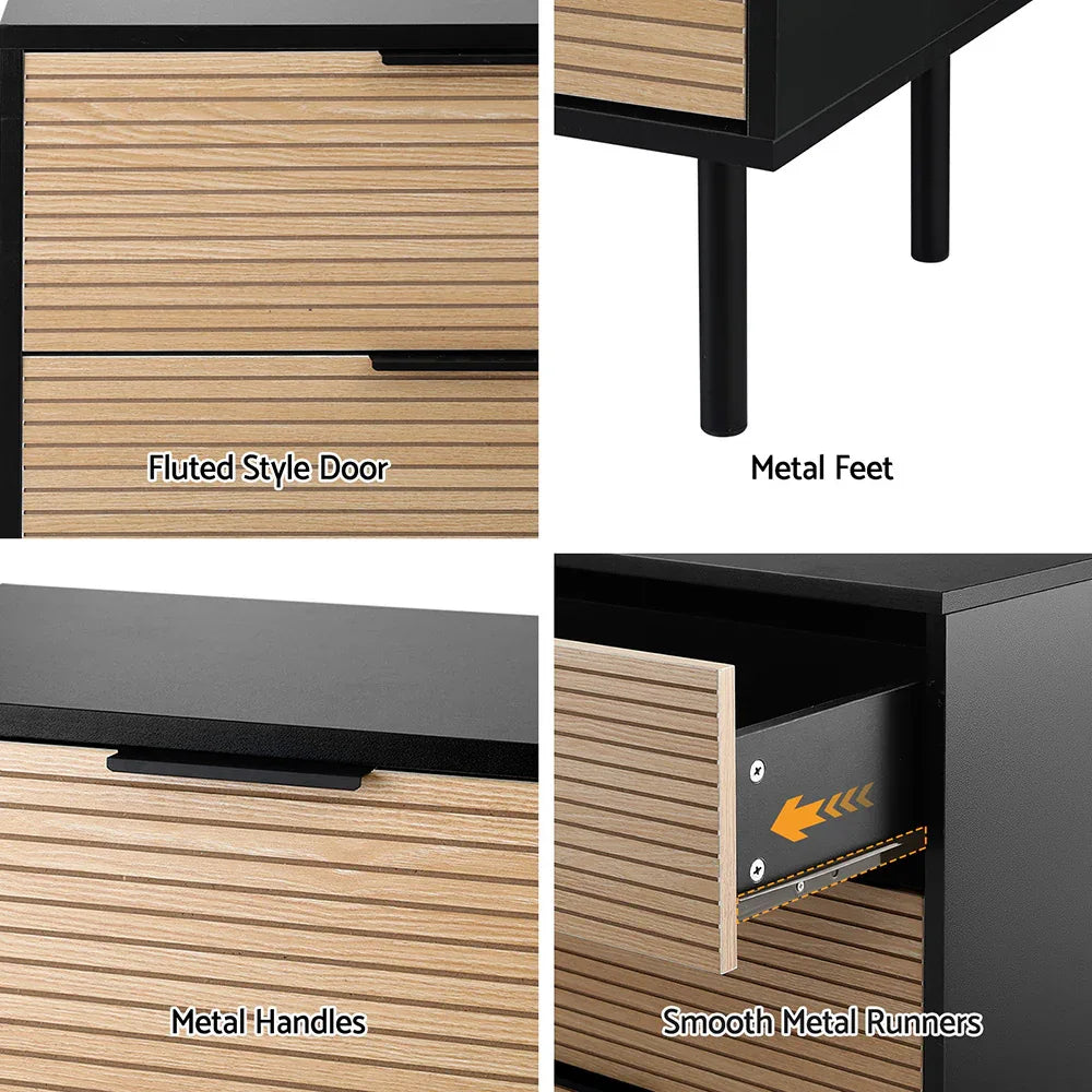 Artiss 6 Chest of Drawers Dresser Table Black&Pine - Mekamart Australia