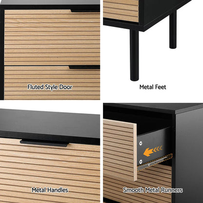 Artiss 6 Chest of Drawers Dresser Table Black&Pine - Mekamart Australia