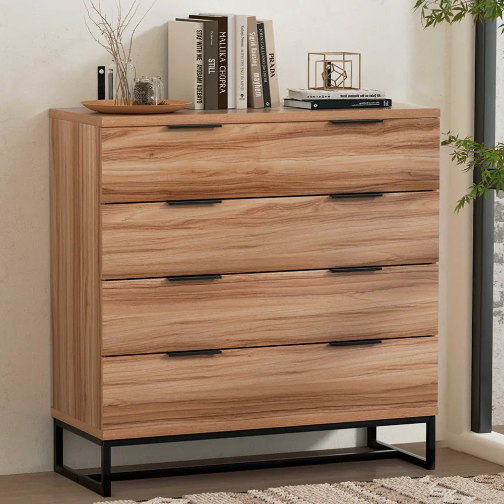 Artiss 4 Chest of Drawers Cabinet Dresser Table Tallboy Storage Bedroom Rust Oak - Mekamart Australia