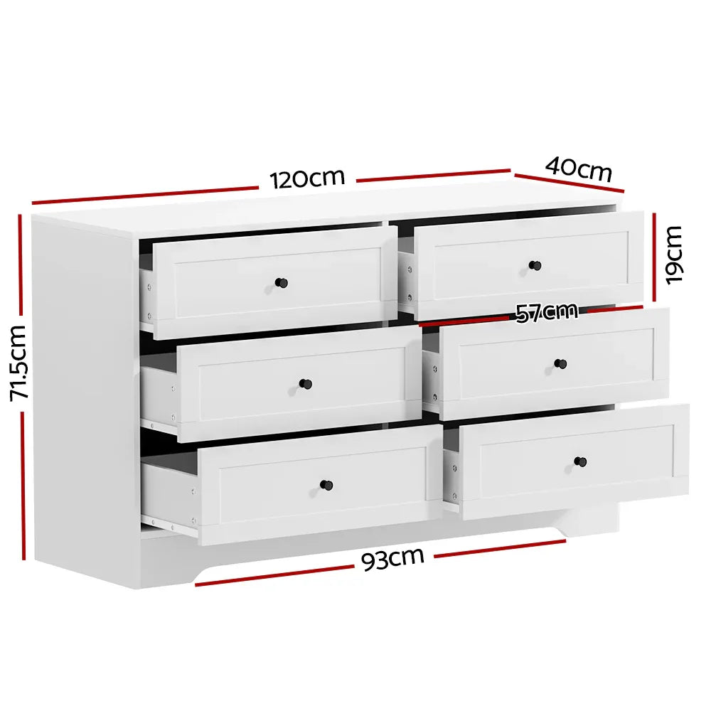 Artiss 6 Chest of Drawers - LEIF White - Mekamart Australia
