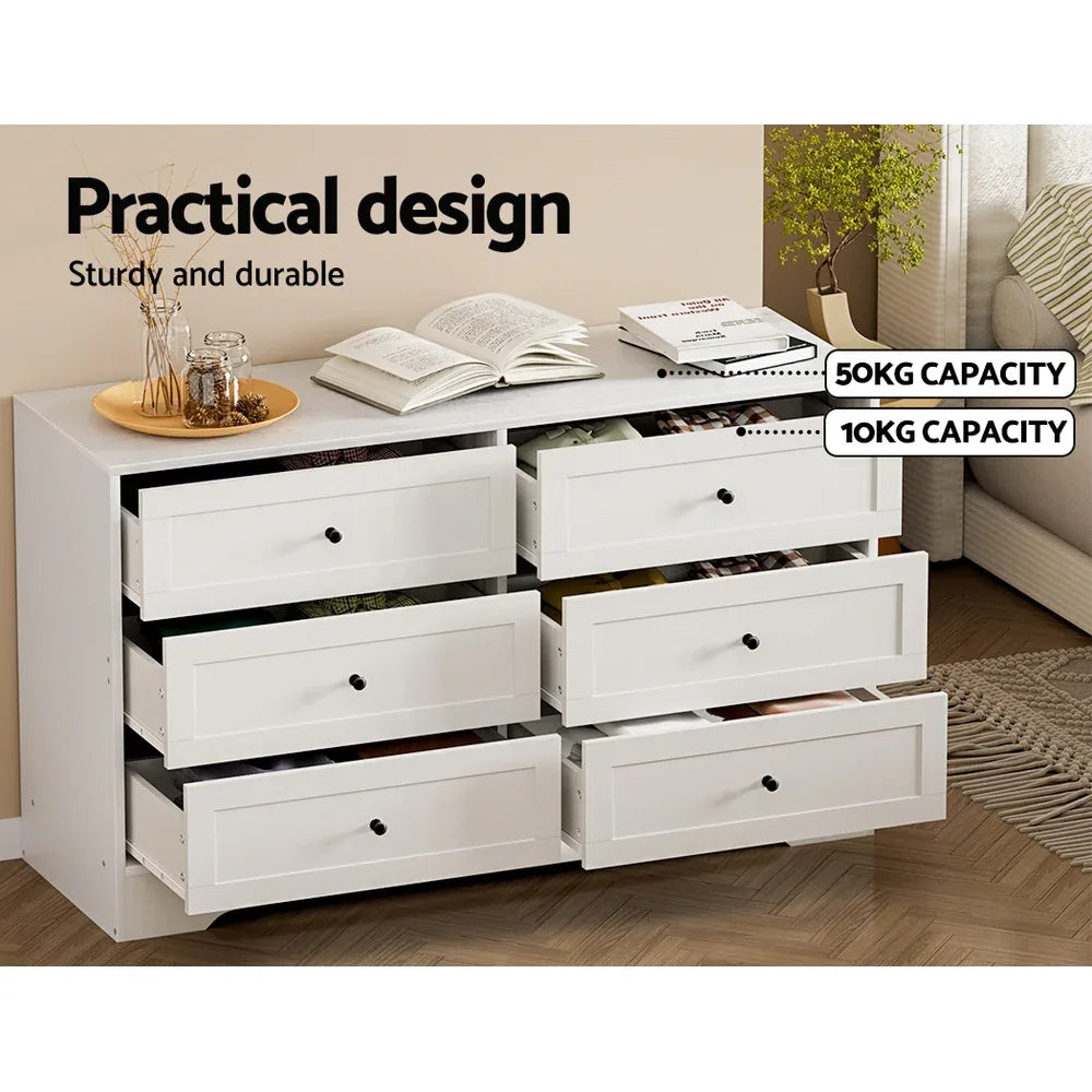 Artiss 6 Chest of Drawers - LEIF White - Mekamart Australia