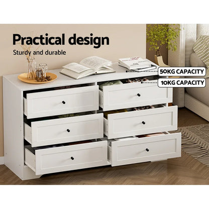 Artiss 6 Chest of Drawers - LEIF White - Mekamart Australia