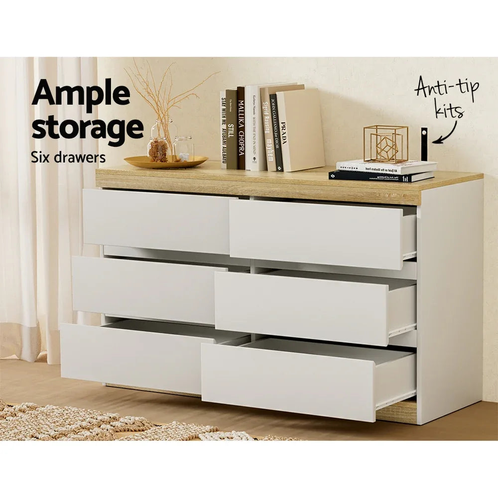 Artiss 6 Chest of Drawers Cabinet Dresser Table Tallboy Storage Bedroom White - Mekamart Australia