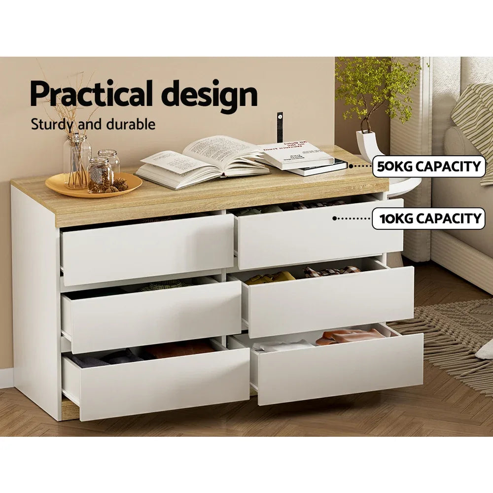 Artiss 6 Chest of Drawers Cabinet Dresser Table Tallboy Storage Bedroom White - Mekamart Australia