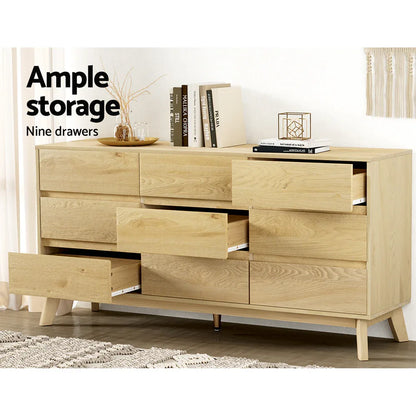 Artiss 9 Chest of Drawers Tallboy Cabinet - XAVI Pine - Mekamart Australia