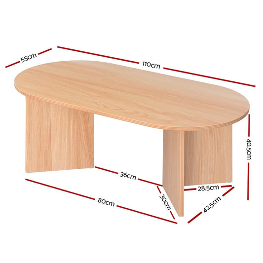 Artiss Coffee Table Oval 110CM Pine Alva - Mekamart Australia