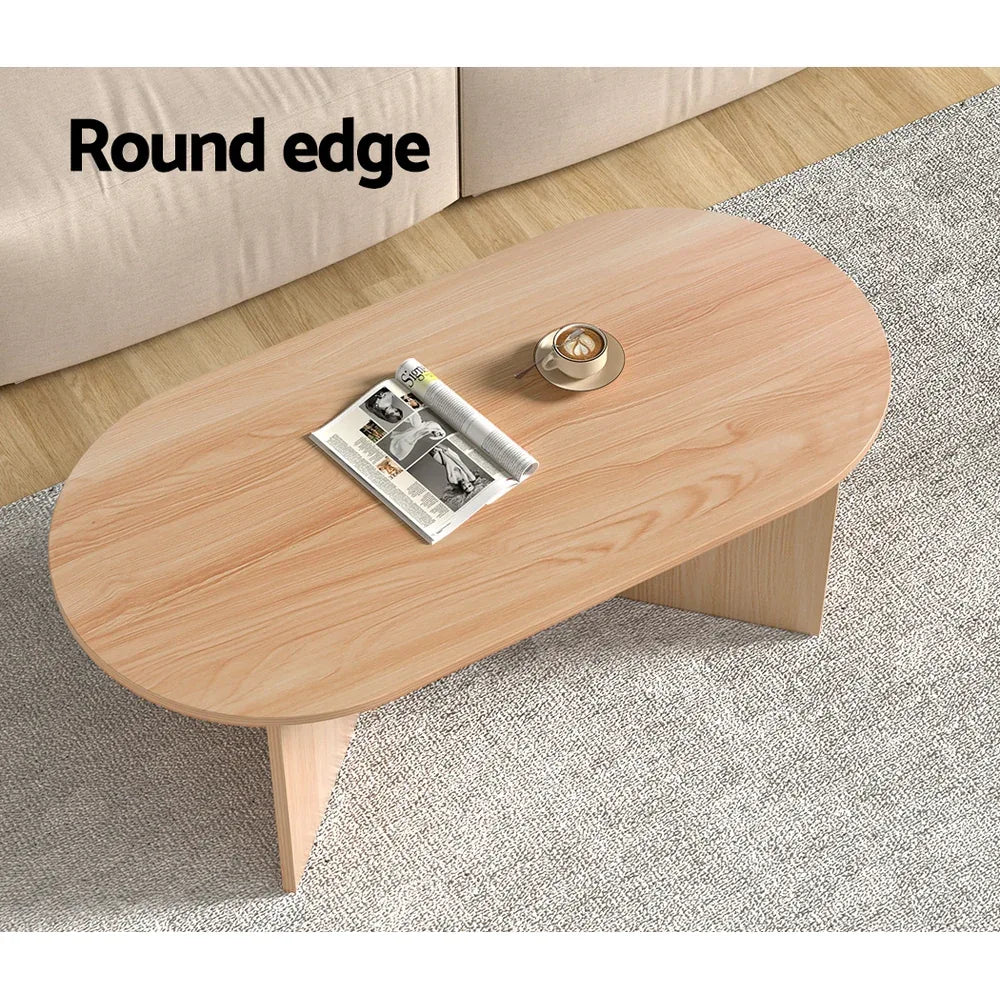 Artiss Coffee Table Oval 110CM Pine Alva - Mekamart Australia