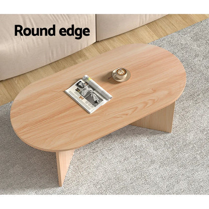 Artiss Coffee Table Oval 110CM Pine Alva - Mekamart Australia