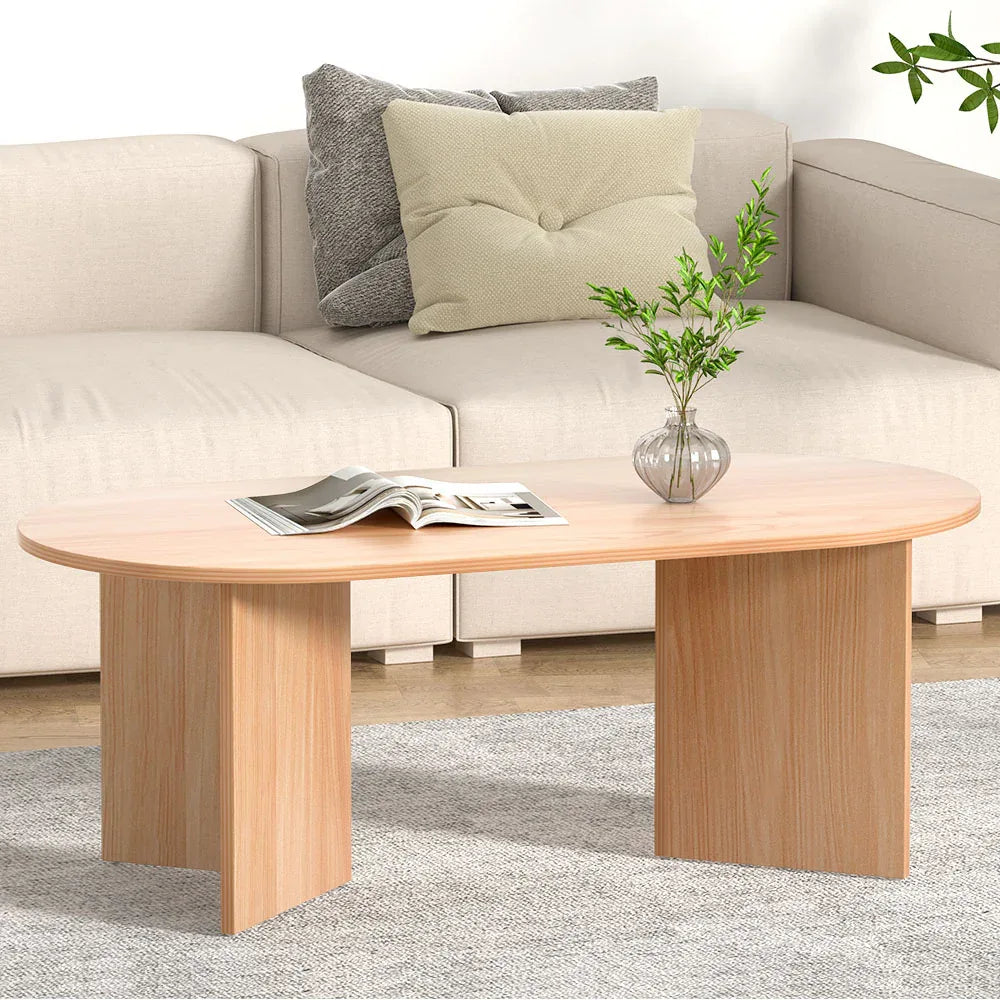 Artiss Coffee Table Oval 110CM Pine Alva - Mekamart Australia