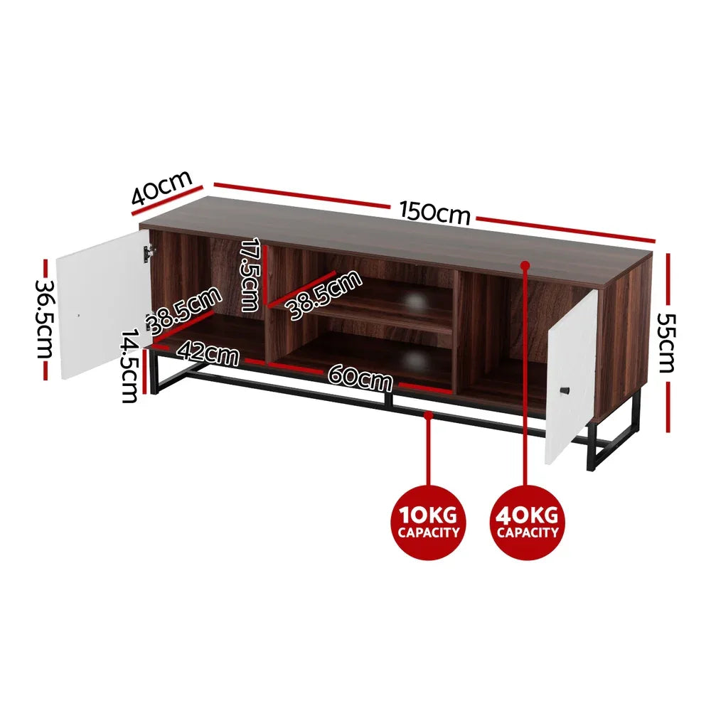 Artiss TV Unit 150cm Storage Shelves Walnut White - Mekamart Australia