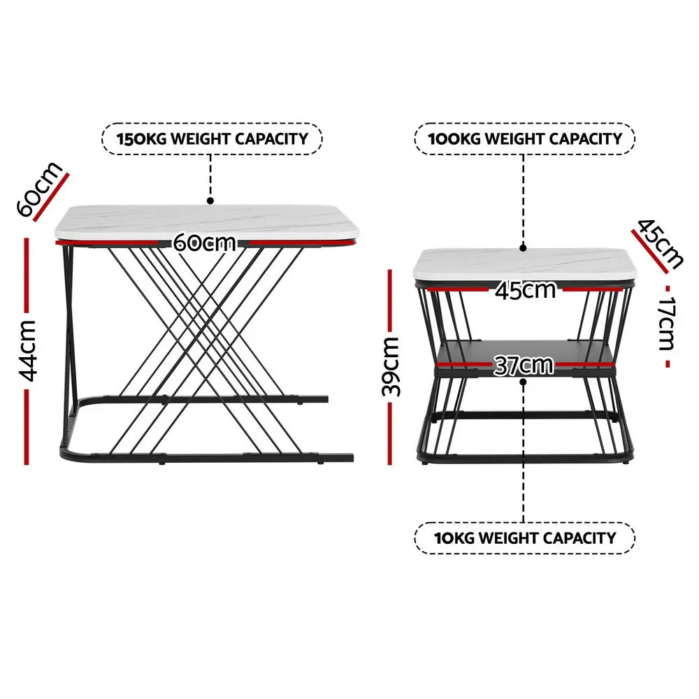 Artiss Nesting Coffee Table Set of 2 Marble Effect - Mekamart Australia