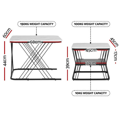 Artiss Nesting Coffee Table Set of 2 Marble Effect - Mekamart Australia