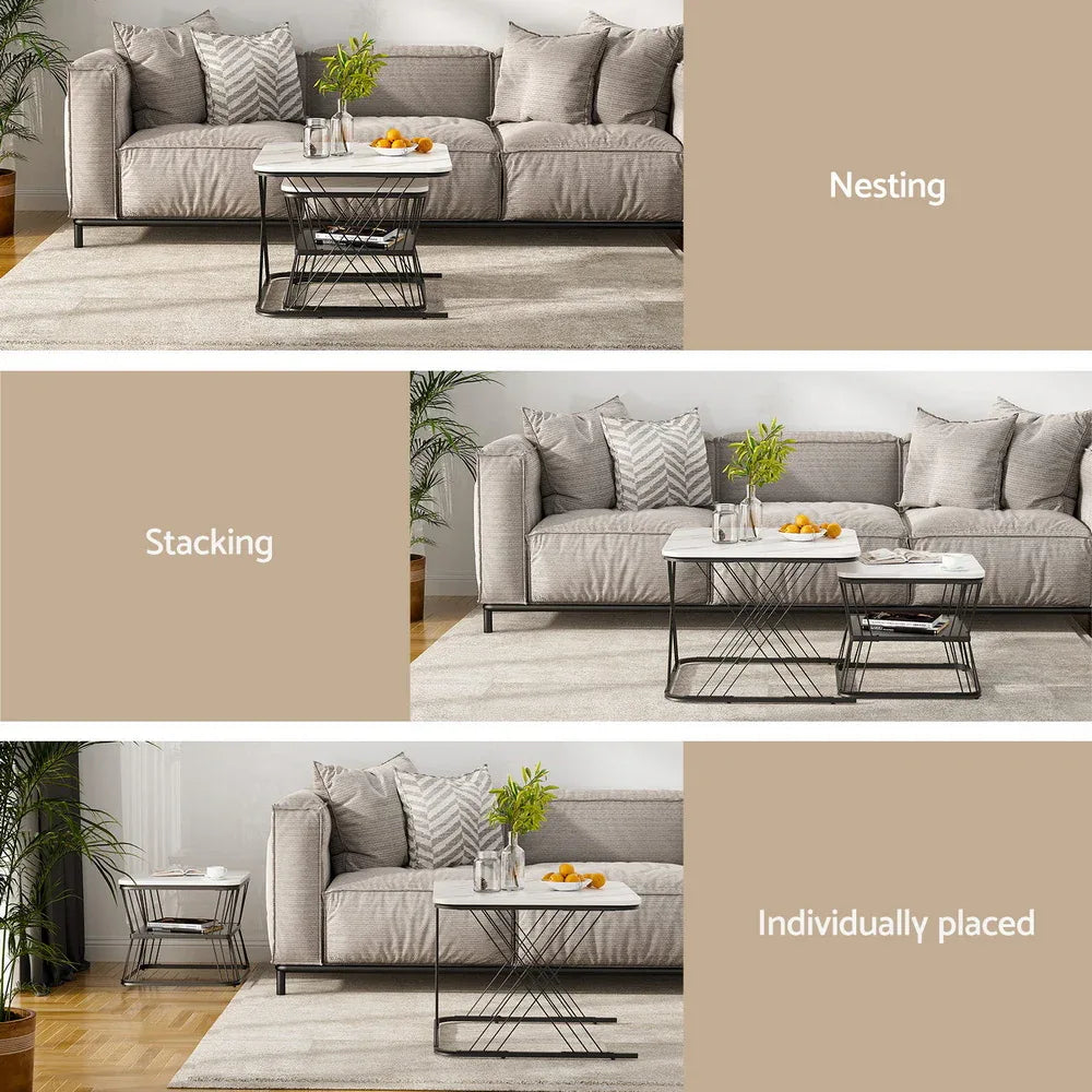 Artiss Nesting Coffee Table Set of 2 Marble Effect - Mekamart Australia