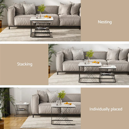 Artiss Nesting Coffee Table Set of 2 Marble Effect - Mekamart Australia