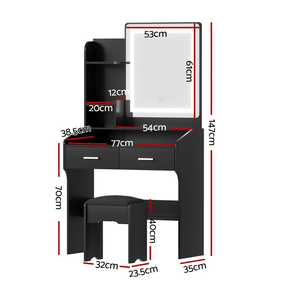 Artiss Dressing Table Set Stool Led Black - Mekamart Australia