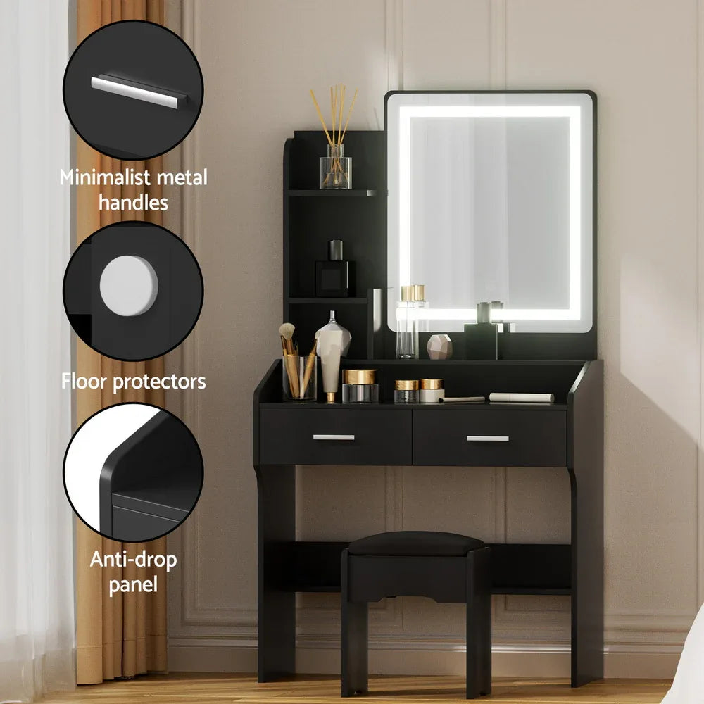Artiss Dressing Table Set Stool Led Black - Mekamart Australia