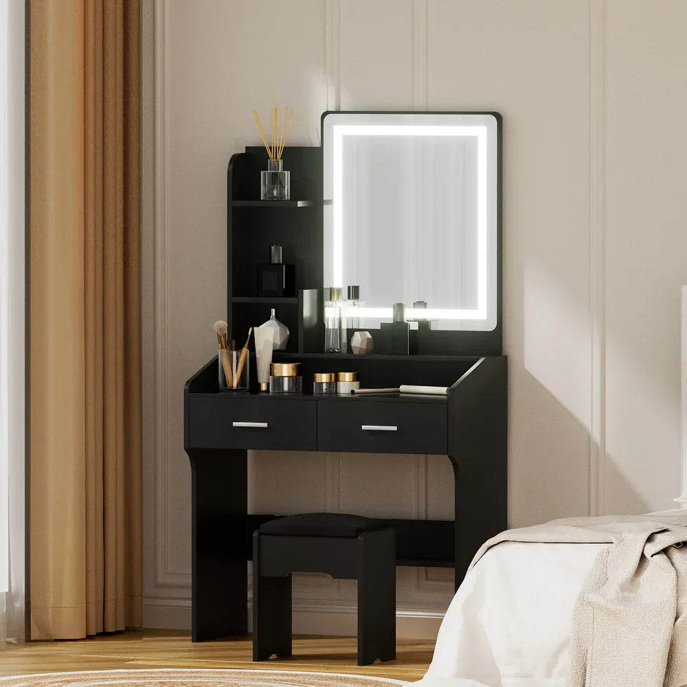 Artiss Dressing Table Set Stool Led Black - Mekamart Australia