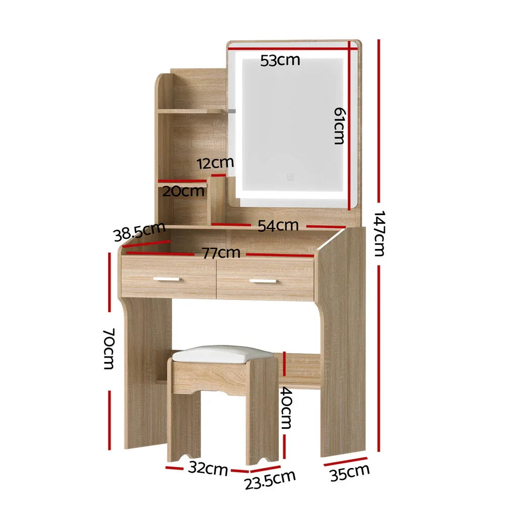 Artiss Dressing Table Set Stool Led Wood - Mekamart Australia