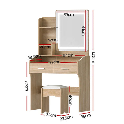 Artiss Dressing Table Set Stool Led Wood - Mekamart Australia