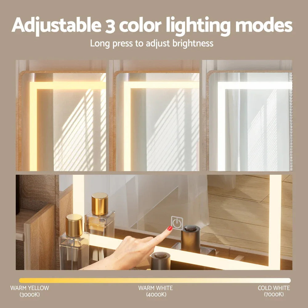 Artiss Dressing Table Set Stool Led Wood - Mekamart Australia