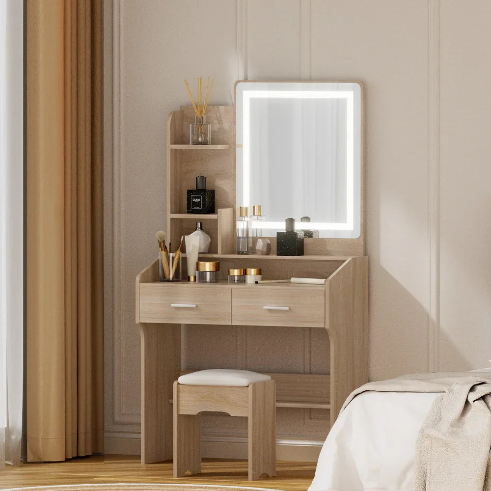 Artiss Dressing Table Set Stool Led Wood - Mekamart Australia