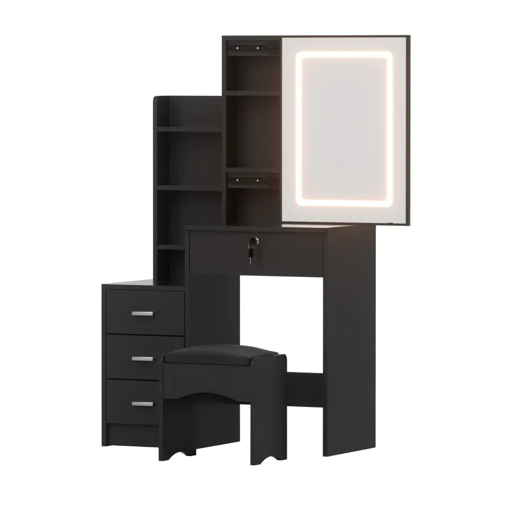 Artiss Dressing Table Vanity Desk Set Stool Led Black - Mekamart Australia