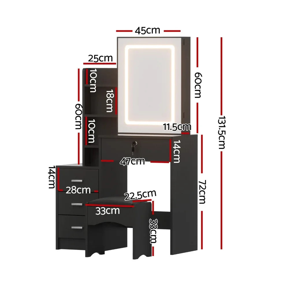Artiss Dressing Table Vanity Desk Set Stool Led Black - Mekamart Australia