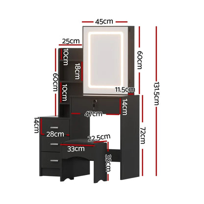 Artiss Dressing Table Vanity Desk Set Stool Led Black - Mekamart Australia