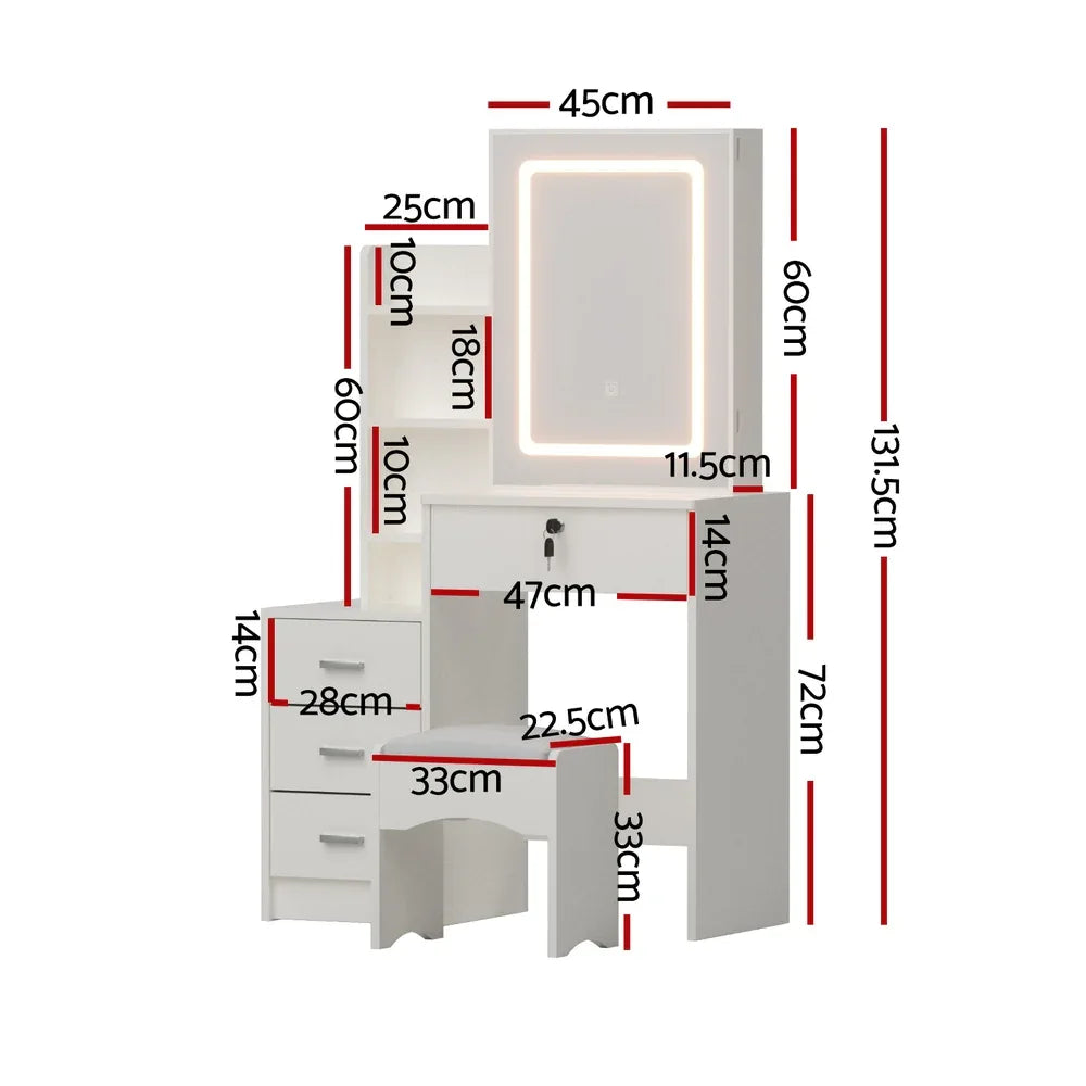 Artiss Dressing Table Vanity Desk Set Stool Led White - Mekamart Australia