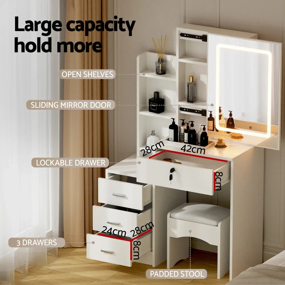 Artiss Dressing Table Vanity Desk Set Stool Led White - Mekamart Australia