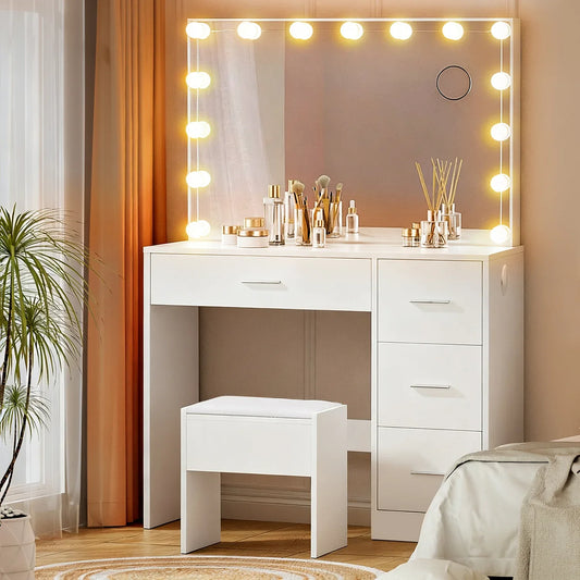 Artiss Dressing Table Set Stool 15 Led Bulbs White Darcy - Mekamart Australia