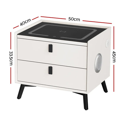 Artiss Smart Bedside Table 2 Drawers with Wireless Charging Ports LED White AIKA - Mekamart Australia