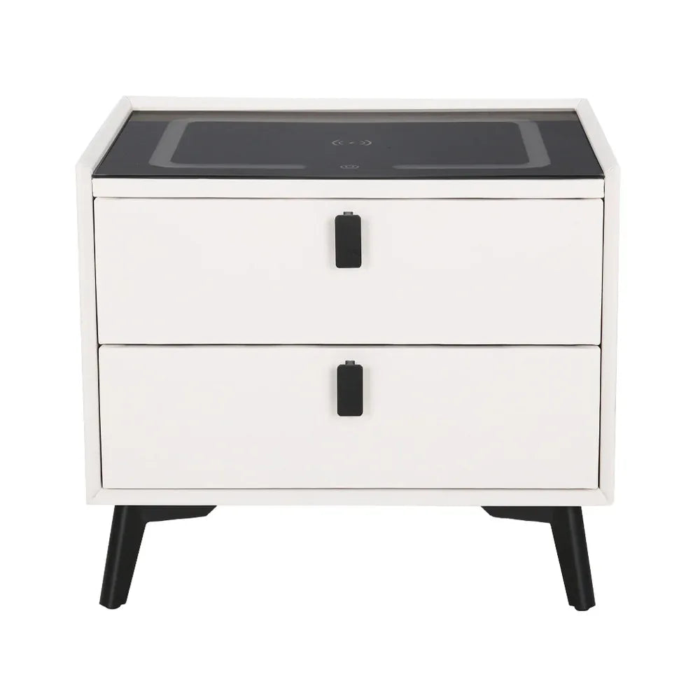 Artiss Smart Bedside Table 2 Drawers with Wireless Charging Ports LED White AIKA - Mekamart Australia
