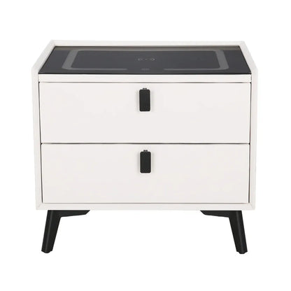 Artiss Smart Bedside Table 2 Drawers with Wireless Charging Ports LED White AIKA - Mekamart Australia