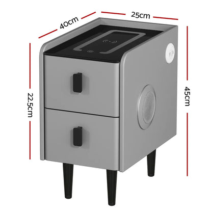 Artiss Smart Bedside Table 2 Drawers with Wireless Charging Ports LED Grey AIDA - Mekamart Australia