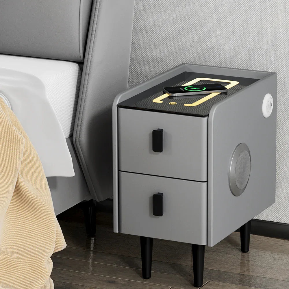 Artiss Smart Bedside Table 2 Drawers with Wireless Charging Ports LED Grey AIDA - Mekamart Australia