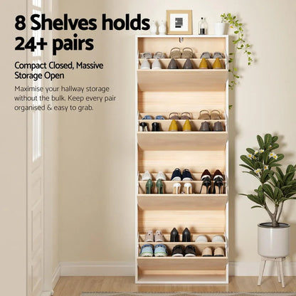 Artiss Shoe Rack Cabinet 24 Pairs Adjustable Shelf Pine - Mekamart Australia